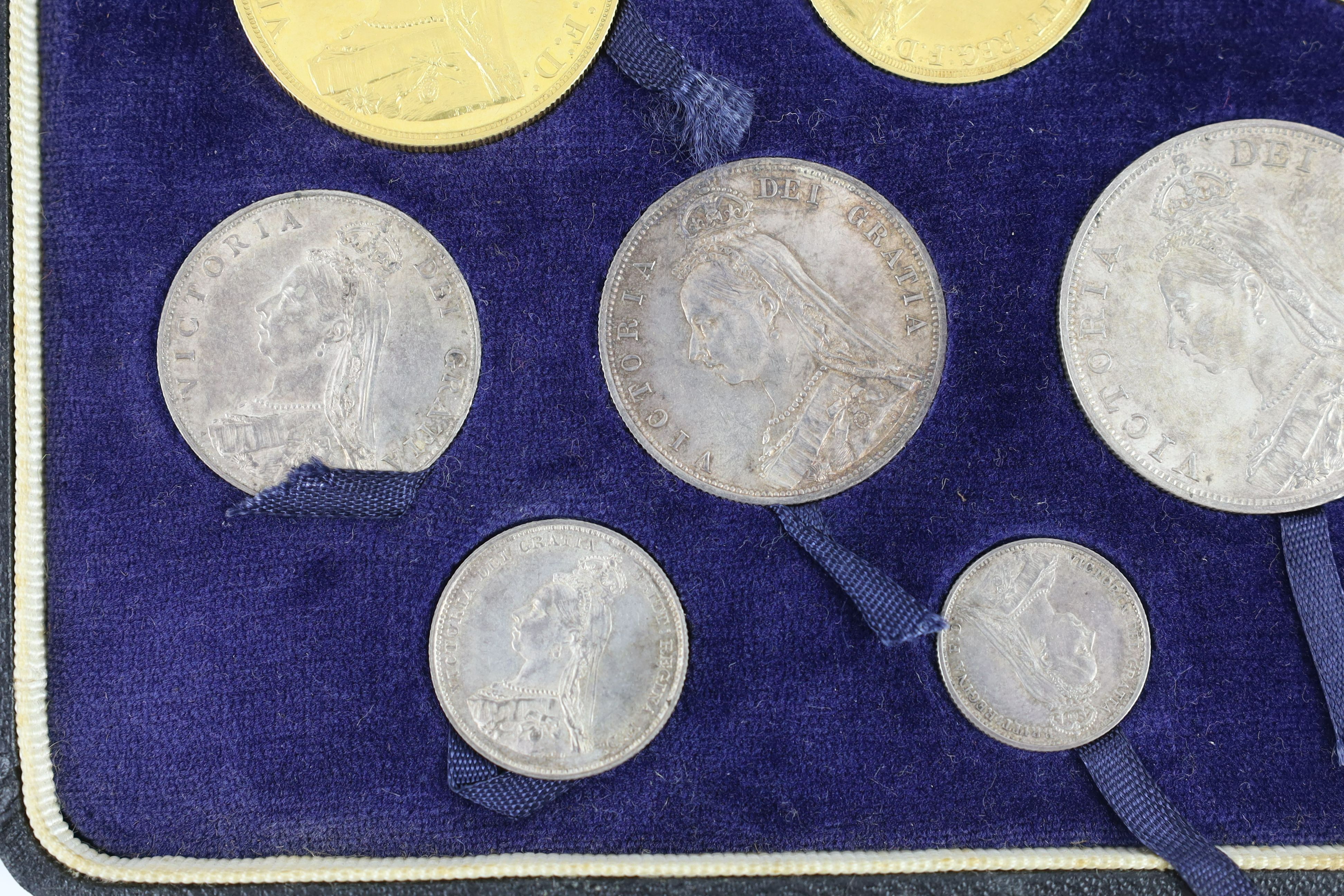 PLEASE NOTE THIS IS A SPECIMEN SET, UK coins, a cased Victoria 1887 Golden Jubilee gold and silver eleven coin set.